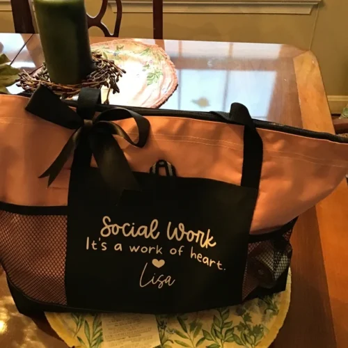 Social Work Tote Bag - Zippered Tote, Social Worker Gift, Personalized Tote, Social Worker Bag, Social Work It's a Work of Heart, Graduation photo review