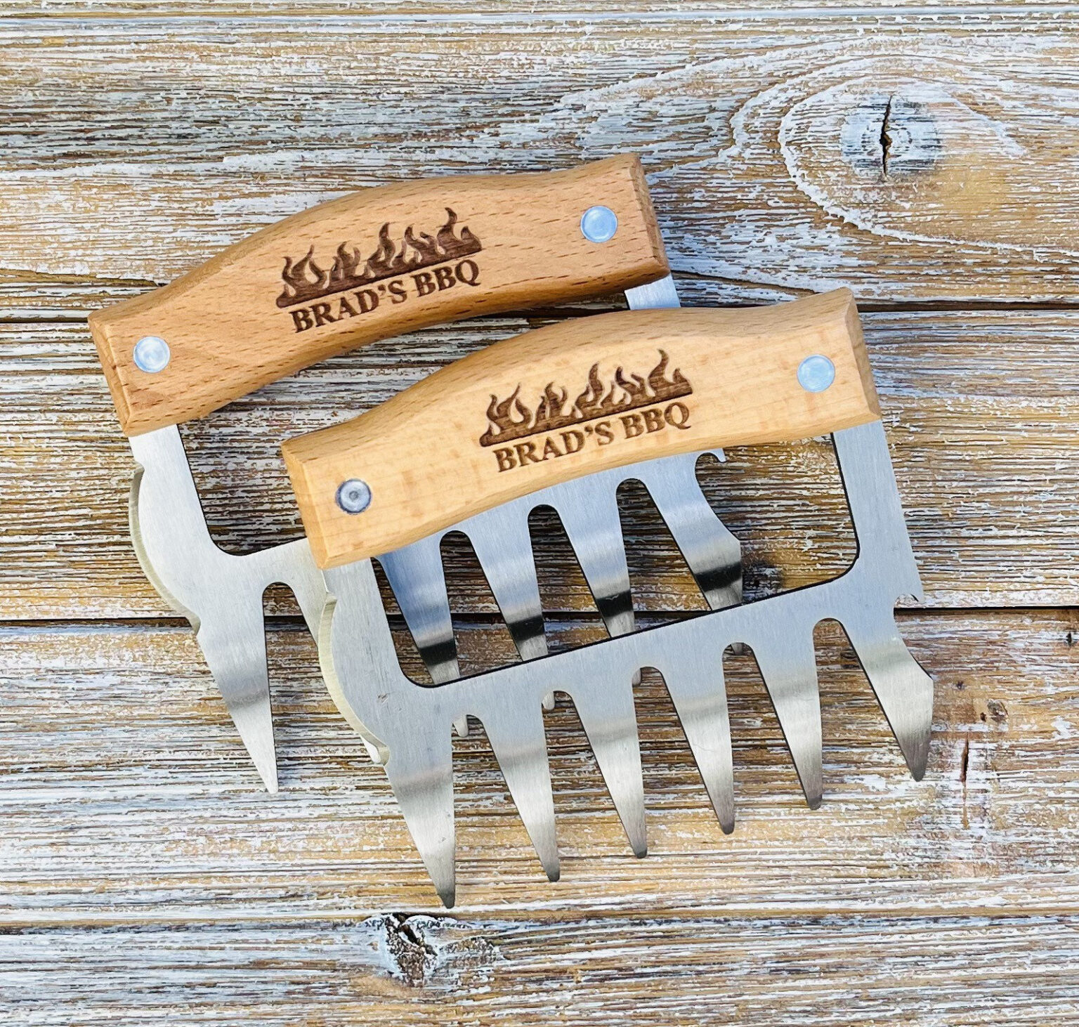 Personalized BBQ Meat Claw Shredders, Wooden Meat Claws, Stainless
