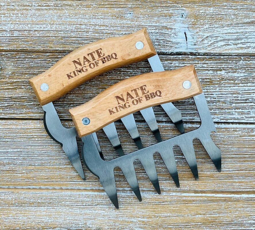 Personalized BBQ Meat Claw Shredders, Wooden Meat Claws, Stainless